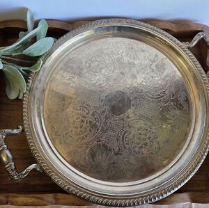 Vintage Lancaster Silver Co. Rose Floral Paisley Serving Platter W/ Handles